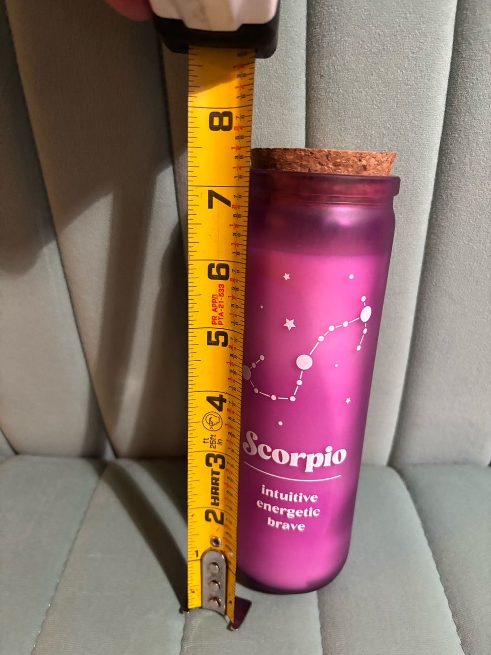 Scorpio Purple Glass Bottle with Cork Lid candle/mandarin/jasmine scent (NWT)